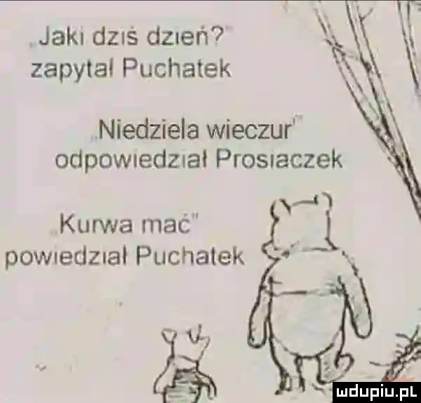 jak dzus dzień zapyta puchatek ax niedziela wilczur odpownedzoal prosiaczek kurwa mac powuedznal puchatek