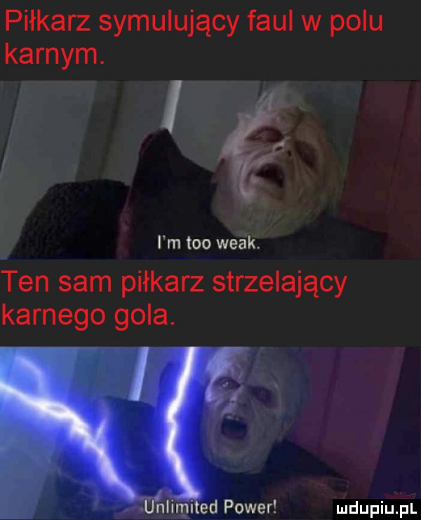 piłkarz symulujący faul w polu karnym. abakankami a i m tao wba. ten sam piłkarz strzelający karnego gola. mi ed power
