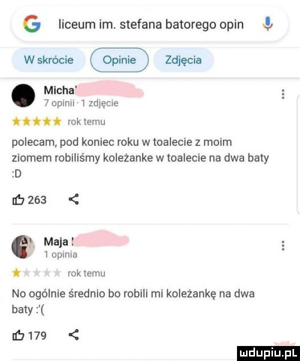 g liceum im. stefana batorego opin wskrócie zdjęcia micha   osmu l zdięma. abakankami. abakankami rok temu polecam pod koniec roku w toalecie z moim ziomem robiliśmy koleżance w toalecie na dwa baty d nb     maja i   opinia. abakankami rok temu no ogólnie średnio bo robili mi koleżankę na dwa baty