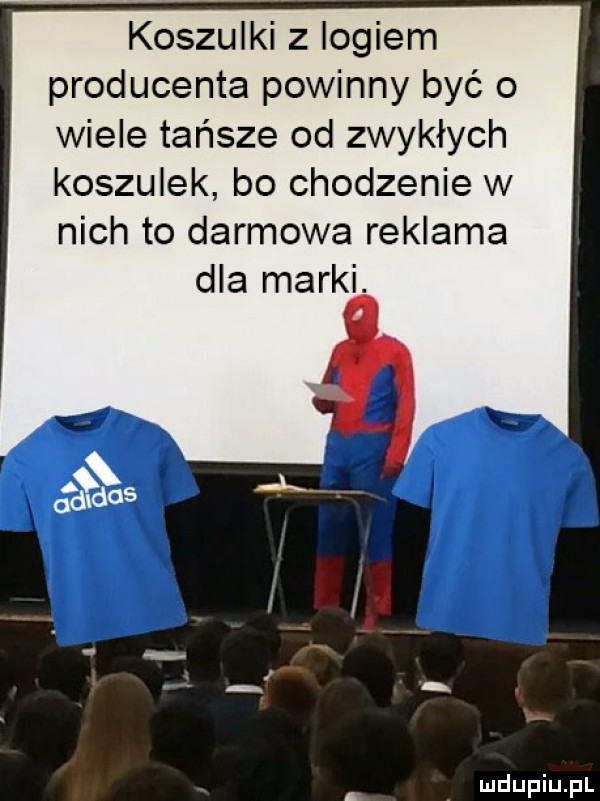 koszulki z logiem producenta powinny być o wiele tańsze od zwykłych koszulek bo chodzenie w nich to darmowa reklama dla marki