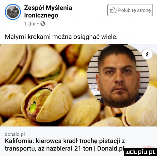 ironicznego de b małymi krokami można osiągnąć wiele. donaldp kalifornia kierowca kradł trochę pistacji z transportu aż nazbierał    ton donald pam