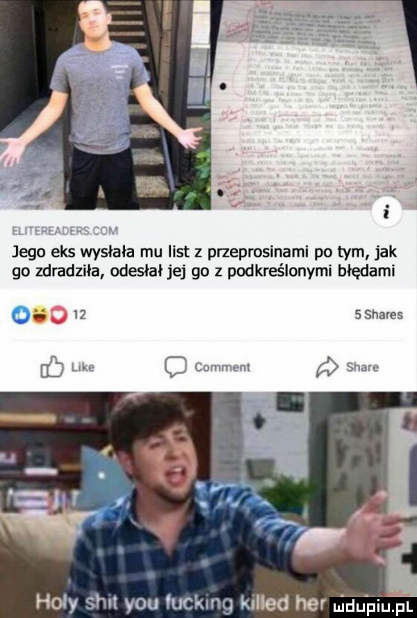 jego eks wysłała mu list z przeprosinami po tym jak go zdradziła odesłał jej go   podkreślonymi błędami o    sshares my d mmm sal hopy skit y-u tucking killed her uiduhiuiel