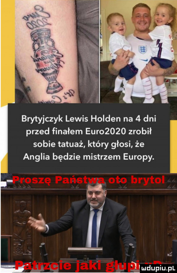 brytyjczyk lewis holden na   dni przed finałem eur      zrobił sobie tatuaż który głosi że anglia będzie mistrzem europy. i ń w