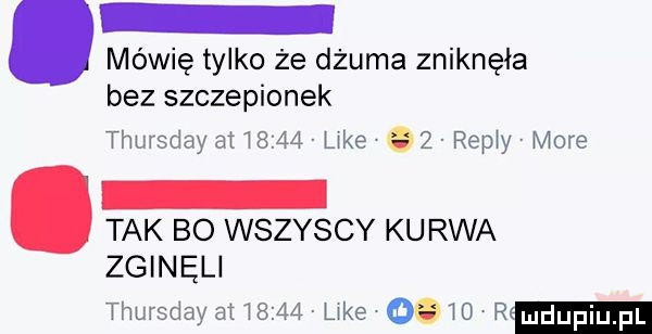 mówię tylko że dżuma zniknęła bez szczepionek thursday         v lake    remy v more tak bo wszyscy kurwa zginęli thursday an       kde      r