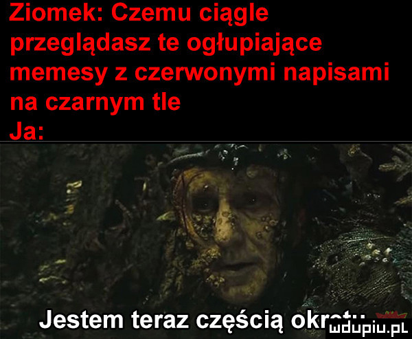 ziomek czemu ciągle przeglądasz te ogłupiające memesy z czerwonymi napisami na czarnym tle ja jestem teraz częścią ok a. l