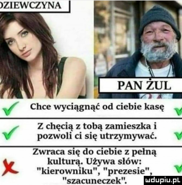 zl ewczyna chce wyciągnąć od ciebie kasę z chęcią z tobą zamieszka l i pozwoli ci się utrzymywać. zwraca się do ciebie z pełną kulturą. używa słów kierowniku prezesie szacuneczek