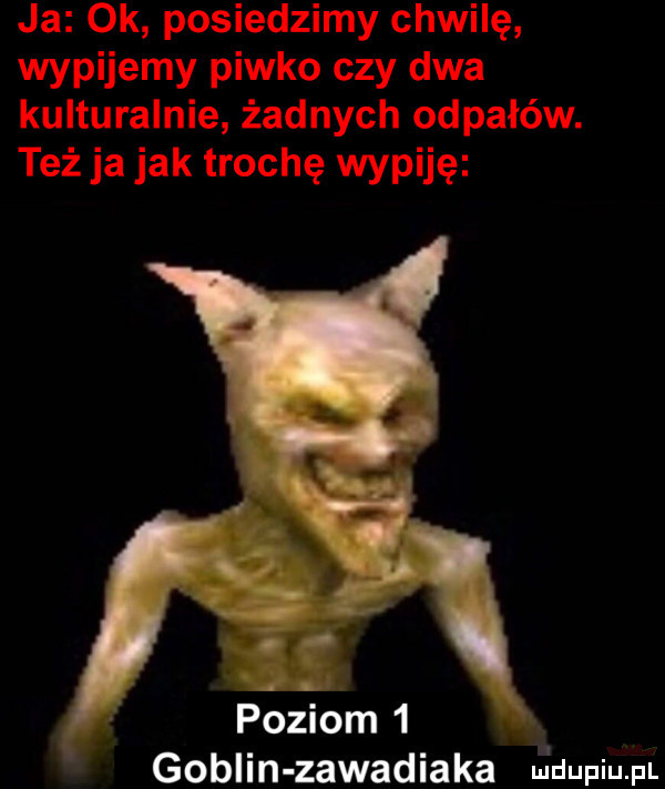 ja ok posiedzimy chwilę wypijemy piwko czy dwa kulturalnie żadnych odpałów. też ja jak trochę wypiję poziom   goblin zawadiaka i u dupqul