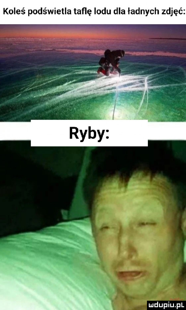 koleś podświetla taflę lodu dla ładnych zdjęć