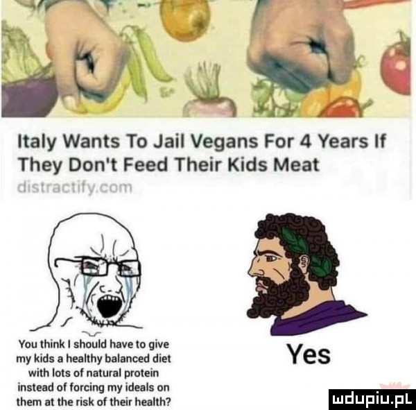 italy watts to jarl vegans for   yeats if they don t fred their kies maat v vou think i shnuld hace   gide my kies a healthy balanced diet yes wim ibis o natural protein insiud allowing my ideals on hem m he rick cinieii mam