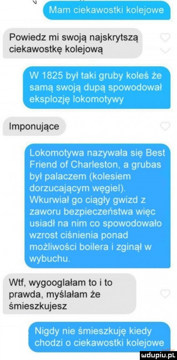 powiedz mi swoją najskrytszą ciekawostkę kolejową imponujące wtf wygooglałam to i to prawda myślałam że śmieszkujesz ludu iu. l