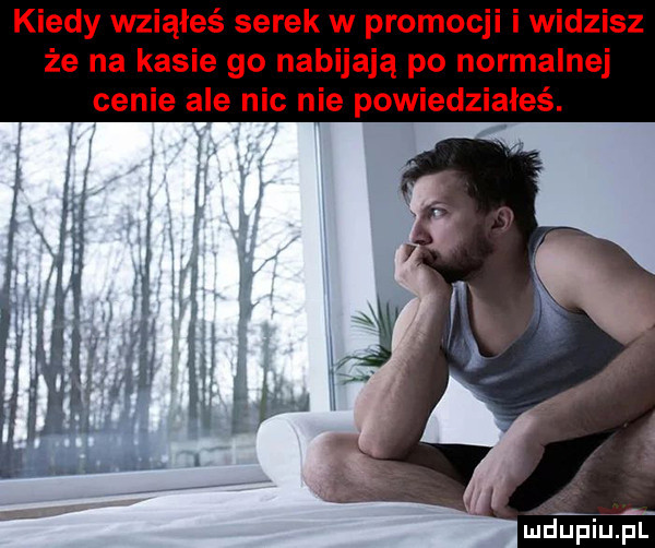 kiedy wziąłeś serek w promocji i widzisz że na kasie go nabijają po normalnej cenie ale nic nie powiedziałeś. ludu pillpl