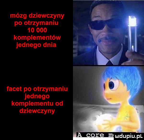 mózg dziewczyny po otrzymaniu        komplementów jednego dnia facet po otrzymaniu jednego komplementu od dziewczyny w
