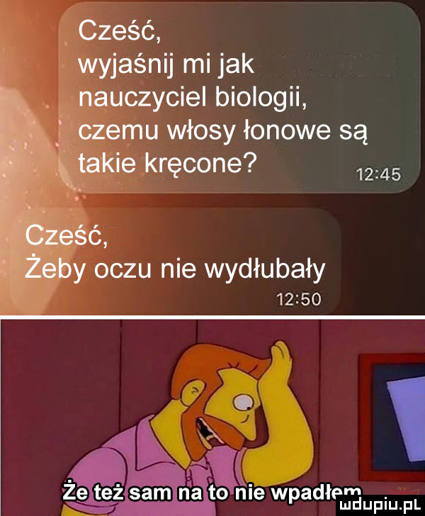 yjaśnij mi jak czyciel biologii u włosy łonowe są ręczne       y oczu nie wydłubały