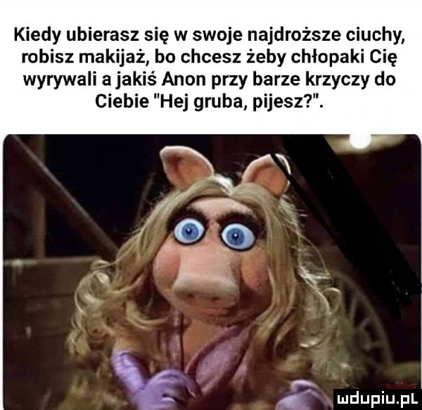 kiedy ubierasz się w swoje najdroższe ciuchy robisz makijaż bo chcesz żeby chłopaki cię wyrywali a jakiś agon przy barze krzyczy do ciebie hej gruba pijesz. w e. mduplu pl