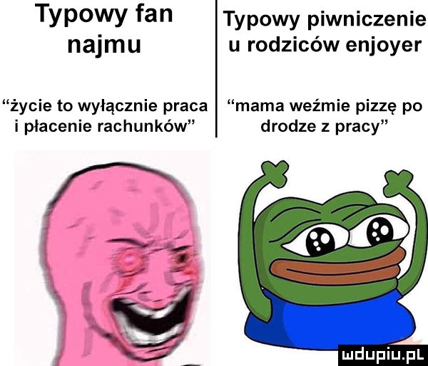 typowy fan typowy piwniczanie najmu u rodziców enjoyer życie to włącznie praca mama weźmie pizzę po i płacenie rachunków drodze z pracy