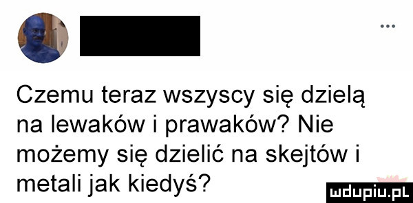 czemu teraz wszyscy się dzielą na iewaków i prawaków nie możemy się dzielić na skejtów i metali jak kiedyś