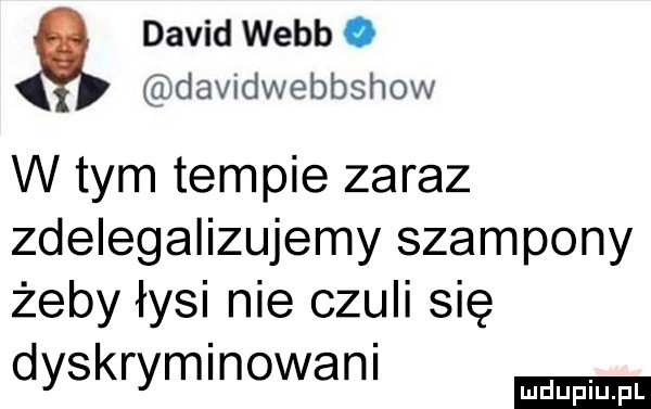 david webb o davidwebbshow w tym tempie zaraz zdelegalizujemy szampony żeby łysi nie czuli się dyskrymlnowanl