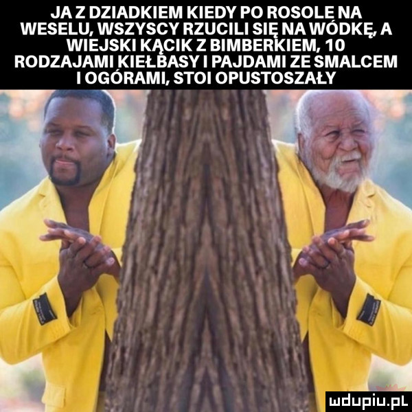 jaz dziadkiem kiedy po rosolę na weselu wszyscy rzucili się na wędkę a wiejski kącik z bimberkiem    rodzajami kielbasy i pajdami ze smalcem i ogórami. stoi opustoszaly