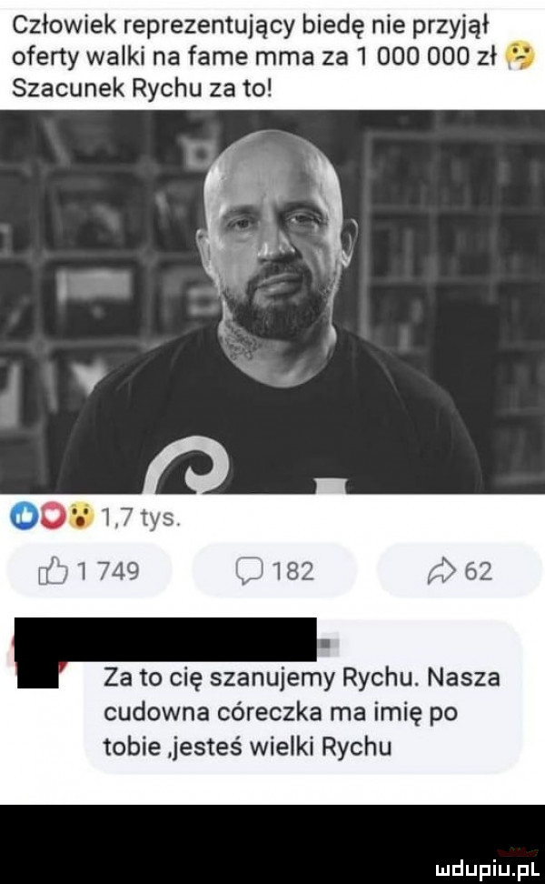 człowiek reprezentujący biedę nie przyjął oferty walki na fame mma za           zł   szacunek richu za to.      tys nin     ą        to cię szanujemy richu. nasza cudowna córeczka ma imię po tobie jesteś wielki richu