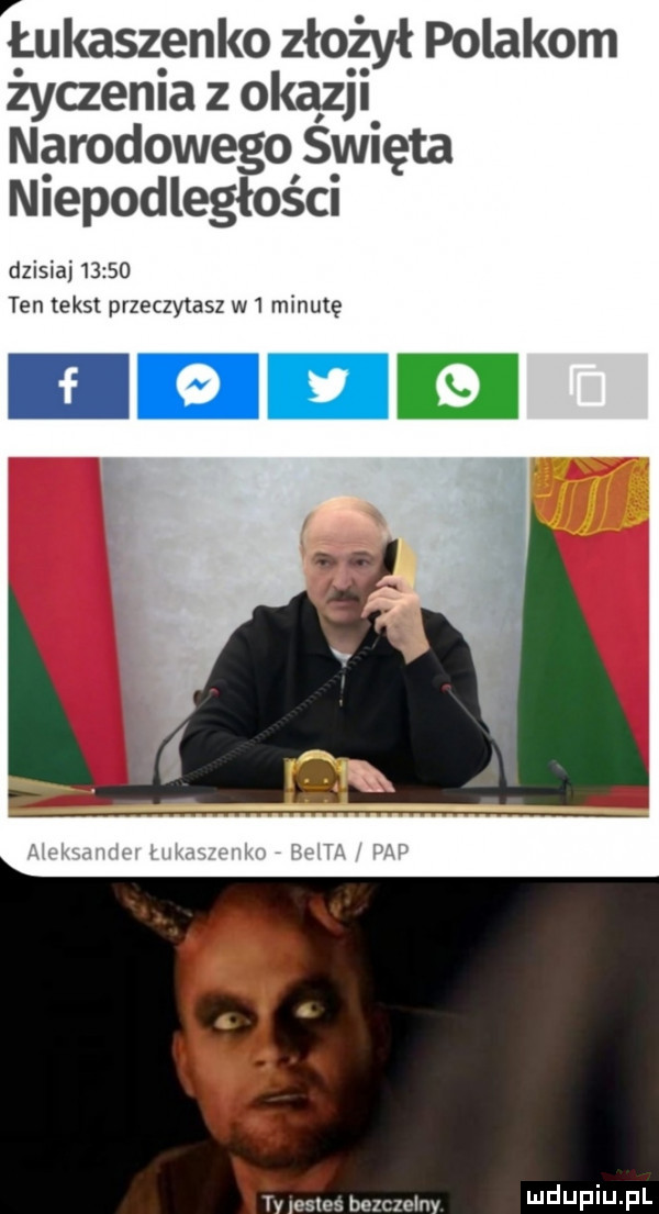 łukaszenko zło ż ył polakom życzenia z okazji narodowego spięta niepodległości dzisiaj       ten tekst przeczytasz w  minutę