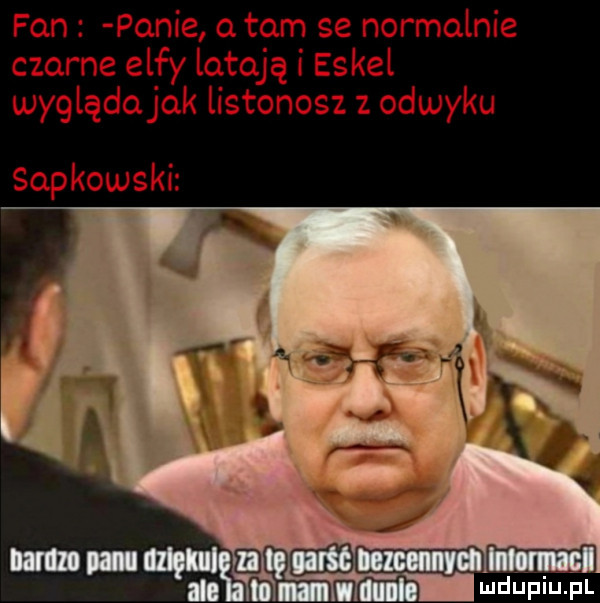 fan panie a tam se normalnie czarne elfy latają eskel wyglądajak listonosz z odwyku sapkowski  .   j l l l   ą m n mm mm
