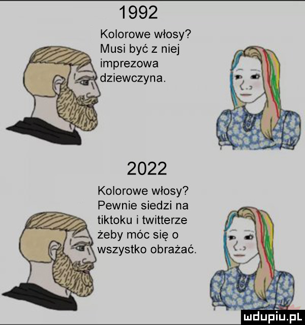 kolorowe włosy musi być z niej imprezowa dziewczyna.      kolorowe wlosy pewnie siedzi na tiktoku i twitterze żeby móc się o wszystko obrażać