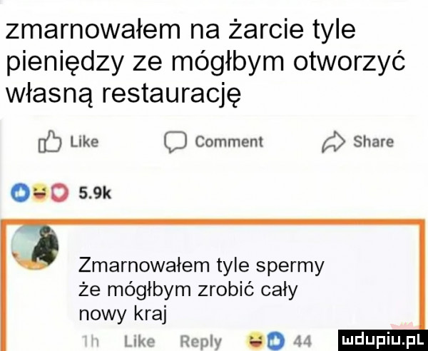 zmarnowałem na żarcie tyle pieniędzy ze mógłbym otworzyć własną restaurację luke comment stare fb d        k zmarnowałem tyle spermy że mógłbym zrobić cały nowy kraj kal repry    u