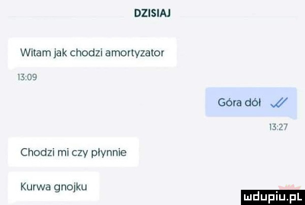 dzisiaj witam jak chodzi amortyzator       góra dół       chodzi mi czy płynnie kurwa gnojku