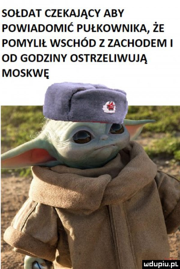 sołdat czekający aby powiadomić pułkownika że pomylił wschód z zachodem od godziny ostrzeliwują moskwę