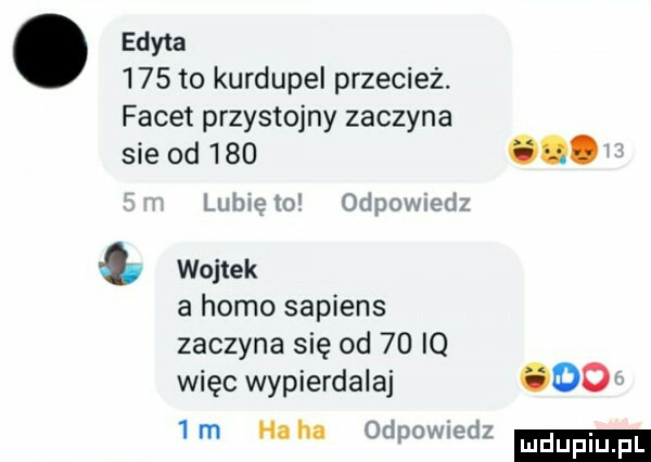 edyta     to kurdupel przecież. facet przystojny zaczyna sie od    . lubię mw odpowiedz wojtek a homo sapiens zaczyna się od    iq więc wypierdalaj oo  m haba odpowiedz