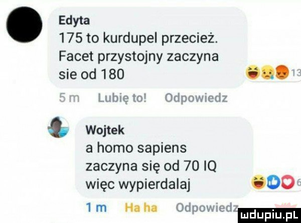 edyta     to kurdupel przecież. facet przystojny zaczyna sie od     lubiewo odpowiedz wojtek a homo sapiens zaczyna się od    io więc wypierdalaj     m hahn odpowmdzm