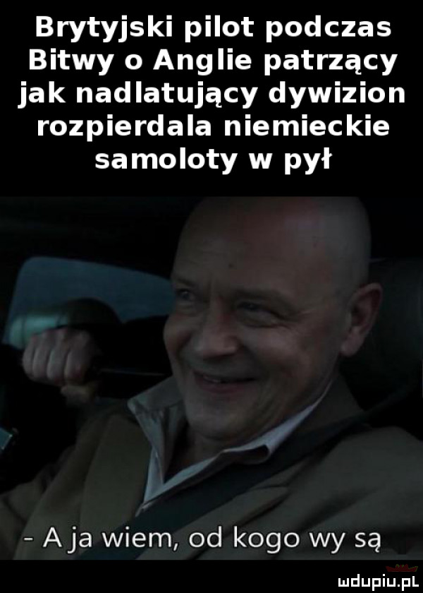 brytyjski pilot podczas bitwy o anglie patrzący jak nadlatujący dywizjon rozpierdala niemieckie samoloty w pył aja wiem od kogo wy są