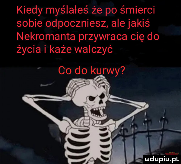 kiedy myślałeś że po śmierci sobie odpoczniesz ale jakiś nekromanta przywraca cię do życia i kaze walczyć co do kawy