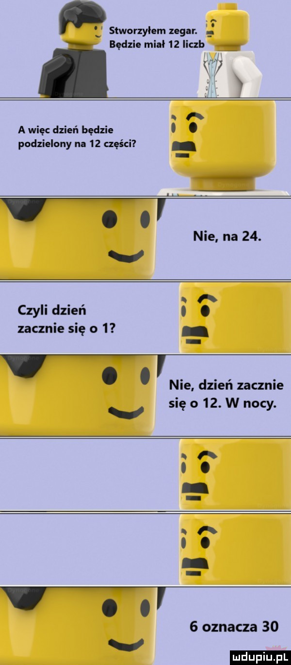 stworzyłem zegar. będzie miał    liczb a a więc dzień będzie. abakankami podzielony na    części nie na   . a. czyli dzień zacznie się o  .    nie dzień zacznie si o   wbo. v ę cy ą. ii ą. cgi   oznacza