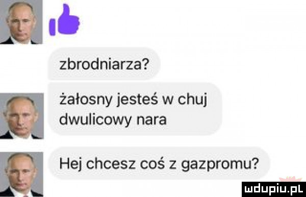 lb zbrodniarza żałosny jesteś w chuj dwulicowy nara hej chcesz coś z gazpromu