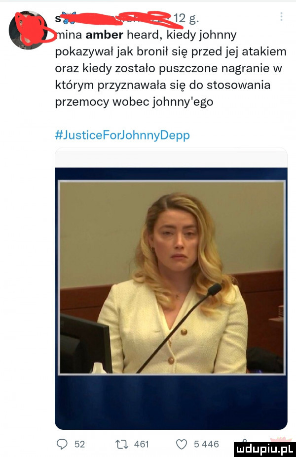 m.   g. nina amber heard kiedy johnny pokazywał jak bronił się przed jej atakiem oraz kiedy zostało puszczone nagranie w którym przyznawała się do stosowania przemocy wobec johnny ego justiceforjohnnydepp q    a          ma