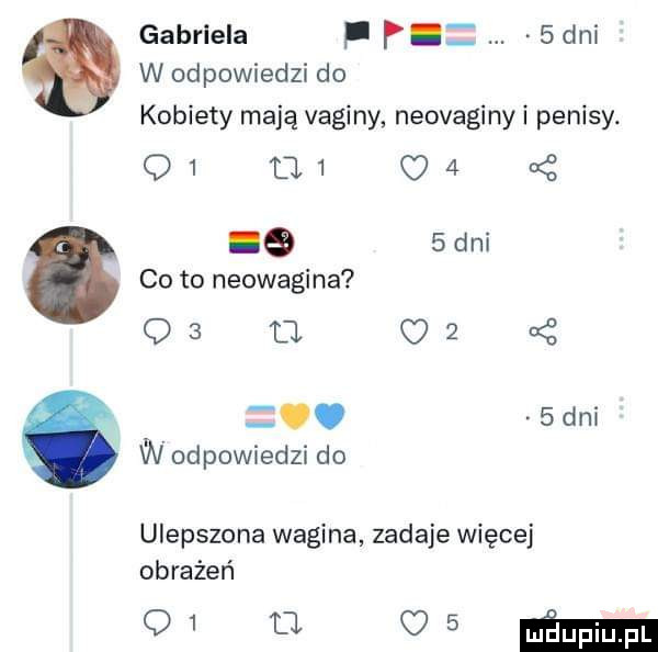 gabriela f p i   dni w odpowiedzi do kobiety mają vaginy neovaginy i penisy.        c   i   dni co to neowagina qa a  . abakankami  dni w odpowiedzi do ulepszona wagina zadaje więcej obrażeń        mm