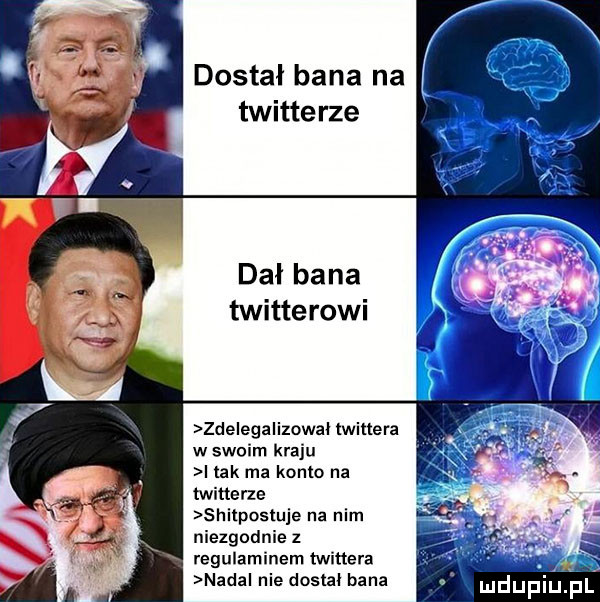 dostał bana na twitterze dał bana twitte robi zje eda izowal twittera w swoim kraju tak ma konto na twitterze shitpostuje na nim niezgodnie   regulaminem twittera nada nie dostał bana