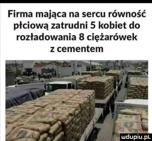 firma mająca na sercu równość płciową zatrudni   kobiet do rozładowania   ciężarówek z cementem