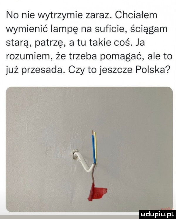 no nie wytrzymie zaraz. chciałem wymienić lampę na suficie ściągam starą patrzę a tu takie coś. ja rozumiem że trzeba pomagać ale to już przesada. czy to jeszcze polska