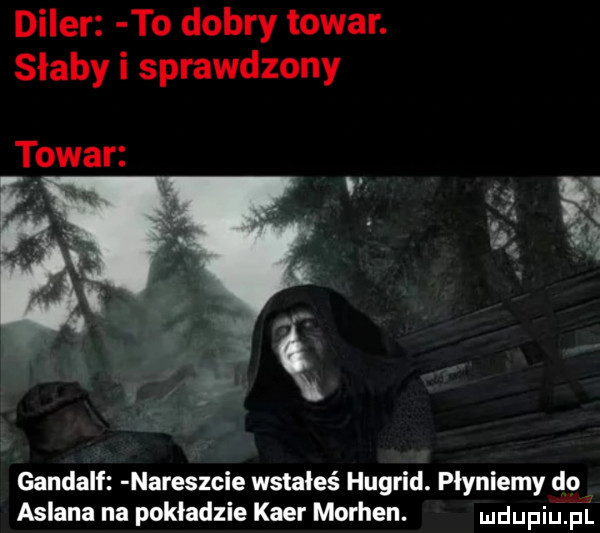 diler to dobry towar. słaby i sprawdzony towar a gandalf nareszcie wstałeś hugrid. płyniemy do allana na pokładzie kier morten. ndufiu fal