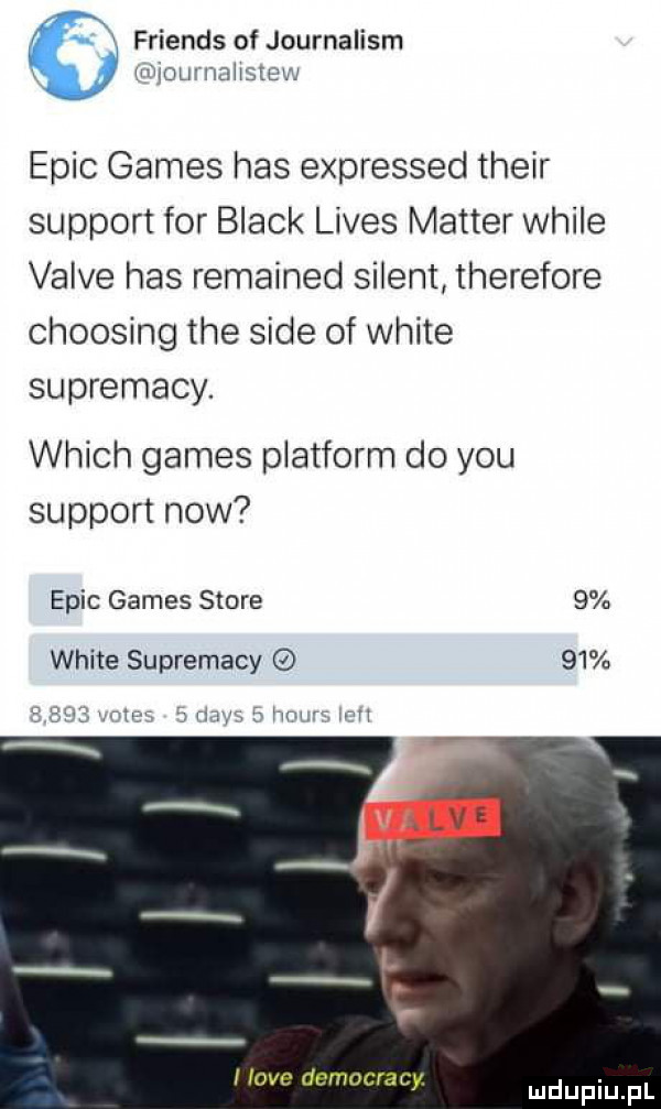 friends of journalism x m downnhgtew eric gates has expressed their support for black limes master weile valve has remained silent therefore choosing tee sade of white suprematy. which gates platform do y-u support now eric gates store   white suprematy    i live democracy