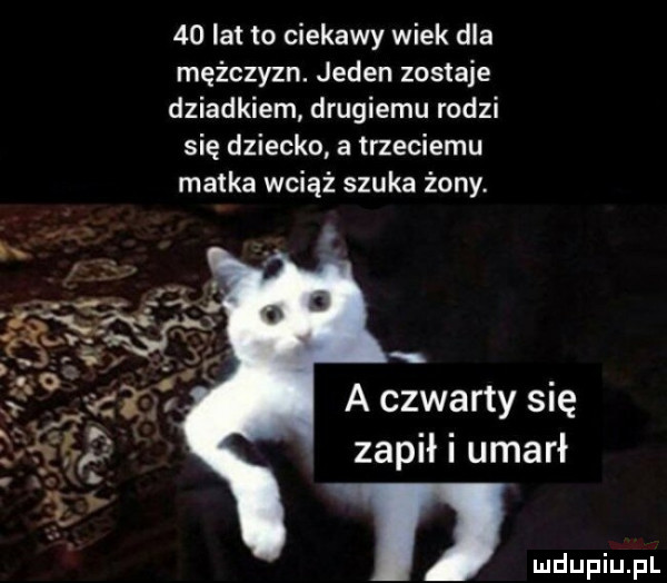 lat to ciekawy wiek dla mężczyzn. jeden zostaje dziadkiem drugiemu rodzi się dziecko a trzeciemu matka wciąż szuka żony. a czwarty się zapił i umarł j