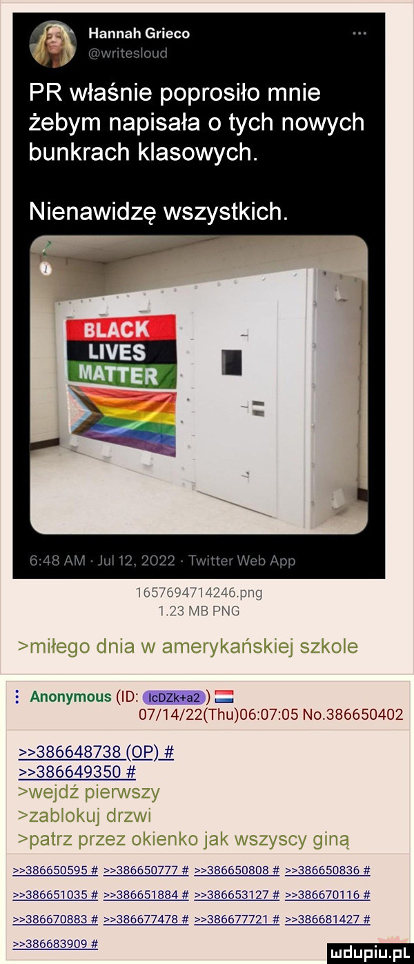 hannah grieco. i w pr właśnie poprosiło mnie żebym napisała o tych nowych bunkrach klasowych. nienawidzę wszystkich.                     pm i    mb pbg   anonymous id. chzk             th           no           m                                                                              i                                           i                     duciu pl