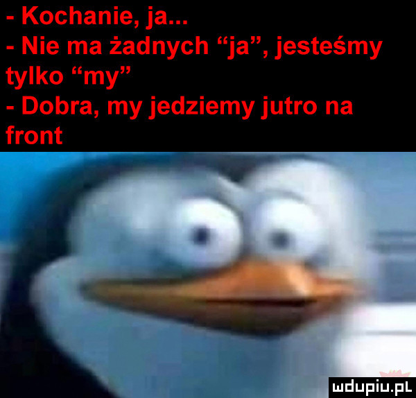 kochanie ja. nie ma żadnych ja jesteśmy tylko my dobra my jedziemy jutro na front