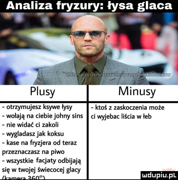 analiza fryzury łysa glaca otrzymujesz ksywe łysy ktoś z zaskoczenia może wołają na ciebie johny sens ci wyjebac liścia w łeb nie widać ci zakuli wygladasz jak koksu kase na fryzjera od teraz przeznaczasz na piwo wszystkie facjaty odbijają się w twojej świecącej glacy a