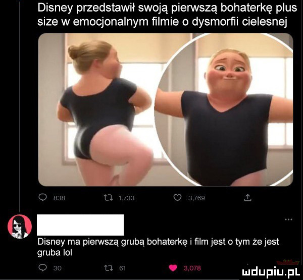 disney przedstawił swoją pierwszą bohaterkę plus sice w emocjonalnym ﬁlmie o dysmorﬁi cielesnej disney ma pierwszą grubą bohaterkę i ﬁlm jest o tym że jest gruba lol     u