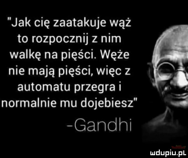 jak cię zaatakuje wąż to rozpocznij z nim walkę na pięści. węże nie mają pięści więc z automatu przegra i. normalnie mu dojebiesz   gandhi