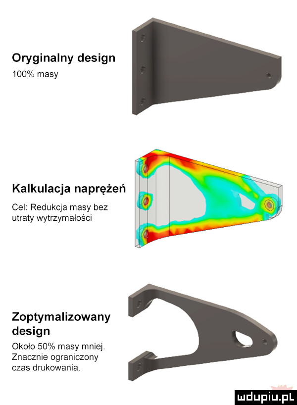 onjginalny design     masy kalkulacja naprężeń cel redukcja masy bez utraty wytrzymalem zoptymalizowany design około    masy mnie. znaame ogramrzony czas drukowania