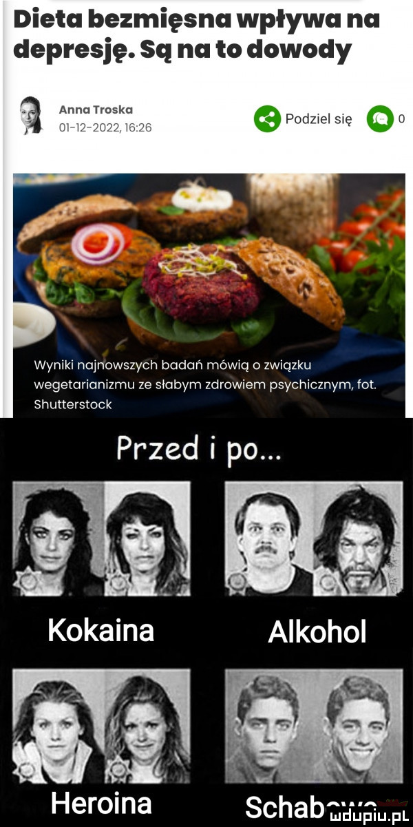 dieta bezmięsnu wpływa na depresję. sq ml to dowody a t k            epodmewię    wyniki najnowszych badań mówią o związku wegetarianizmu ze sicbym zdrowiem psychicznym fot. shutterstock przed i po